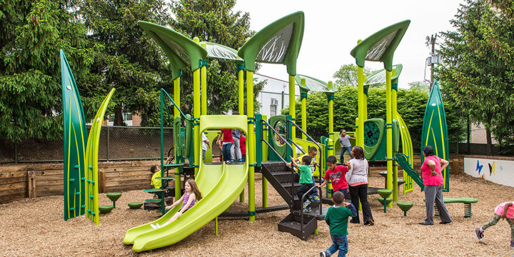 Garden grass themed playground at the Prince George County Employee's Childcare Center. 